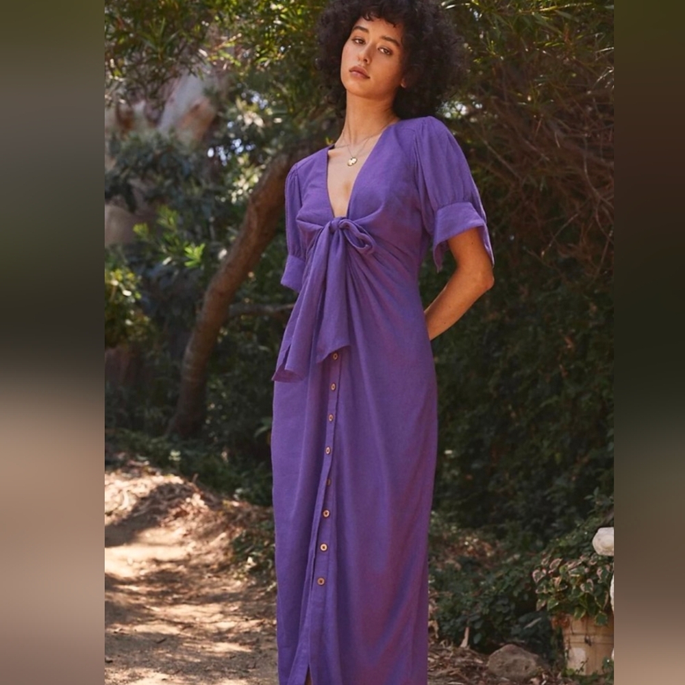 Free People Free-est Vintage Purple Maxi Dress with Front Tie